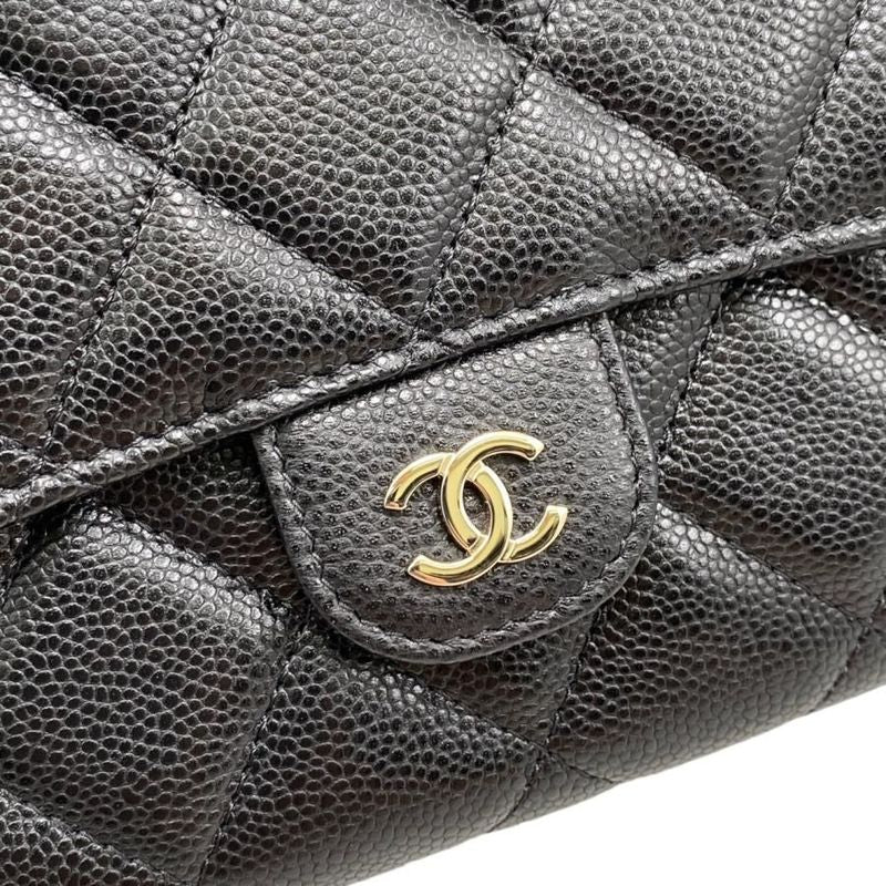Chanel Shoulder Bag Chain Wallet Ap3876 Matelasse Caviar Skin Coco Mark Black