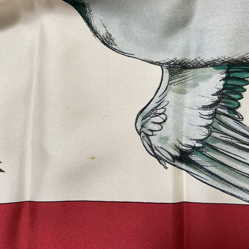 Hermes Scarf Carre 90 Ivory×red×multi Birds
