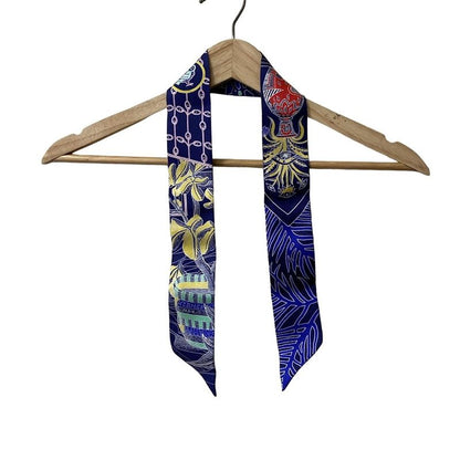 Hermes Scarf Twillie Navy And Blue And Multi Ribbon Scarf