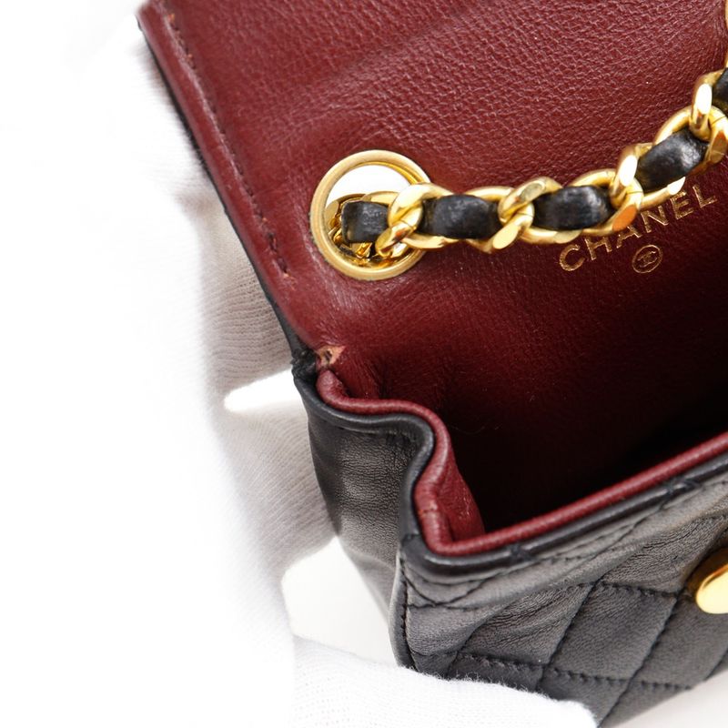 Chanel Chain Pochette Micro Matelasse Rare Vintage Lambskin Black Women's Waist