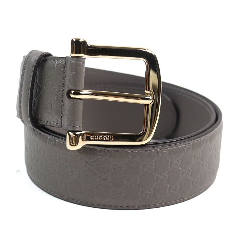Gucci 281548 Leather Micro Guccissima Logo Engraved Belt Gray Gold Hardware