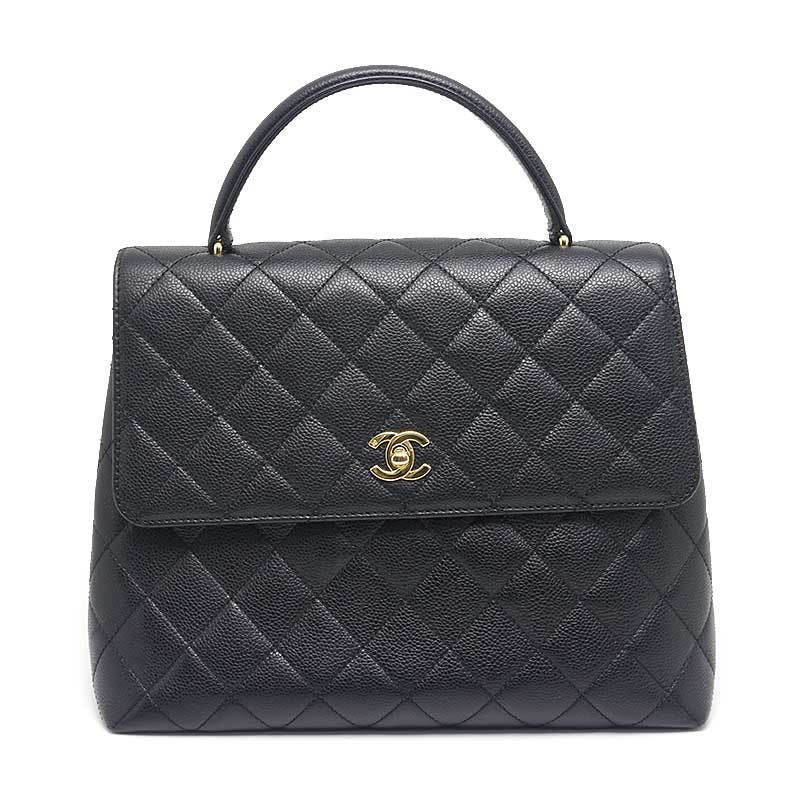 Chanel Matelasse Handbag Black And Gold Hardware Coco Mark Caviar Skin
