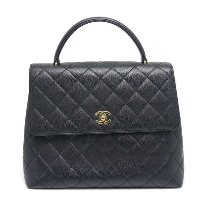 Chanel Matelasse Handbag Black And Gold Hardware Coco Mark Caviar Skin