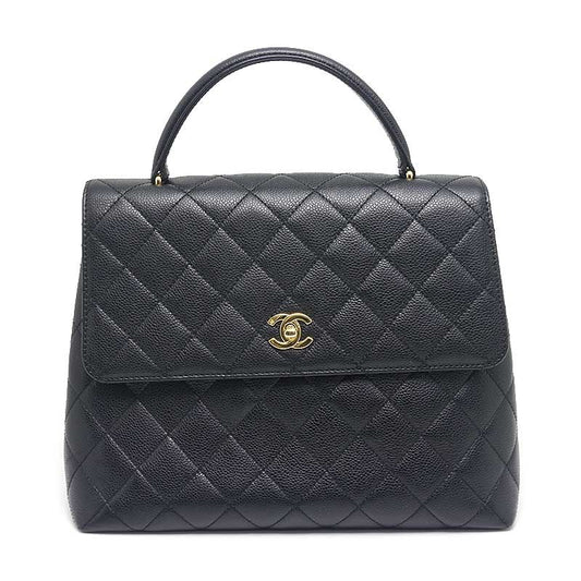 Chanel Matelasse Handbag Black And Gold Hardware Coco Mark Caviar Skin