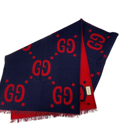3074 Gucci Scarf GG Jacquard Wool Silk Scarf 495592 Preowned Excellent Condition