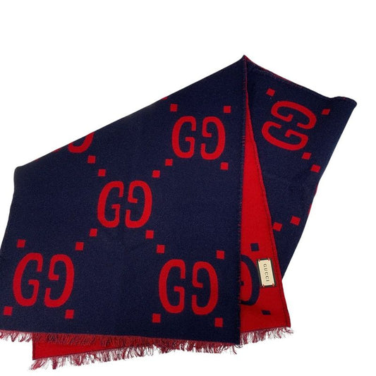 3074 Gucci Scarf GG Jacquard Wool Silk Scarf 495592 Preowned Excellent Condition
