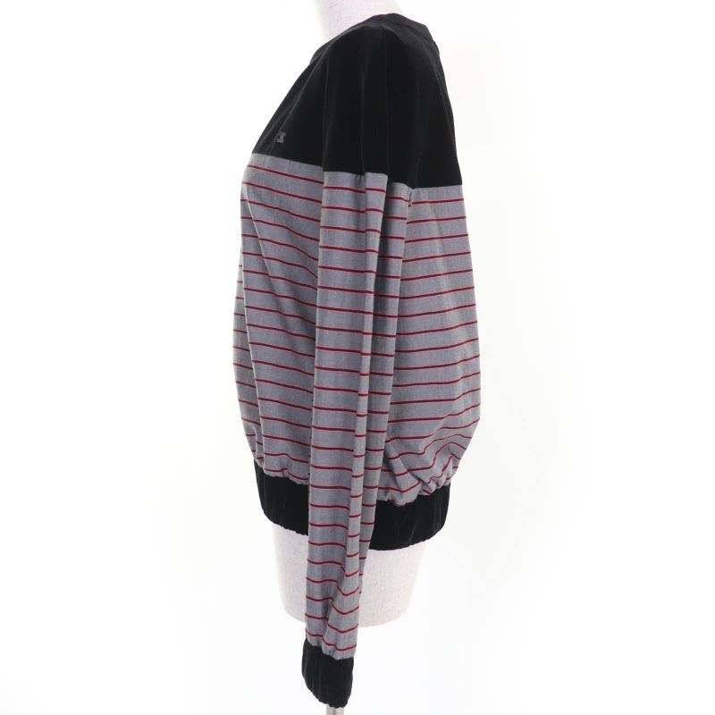 CHANEL 22AW P73405v64996 Coco Mark Striped Velvet Paneled Top Black 36 Made In