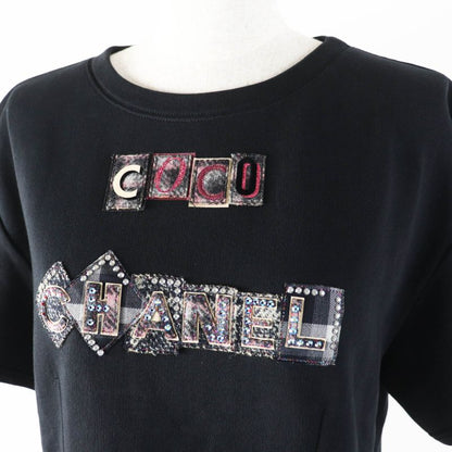 CHANEL 21B P71283 100% Cotton COCO Patch Short Sleeve T-shirt With Rhinestones