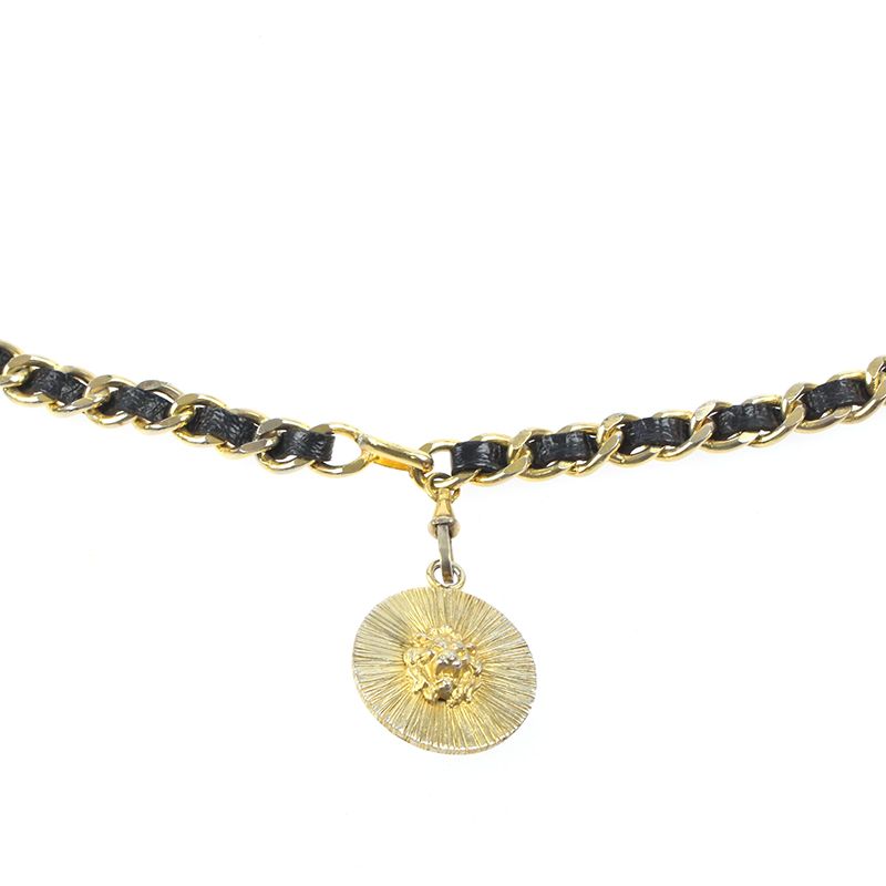 Chanel Belt Lion Chain Leather Gold X Black