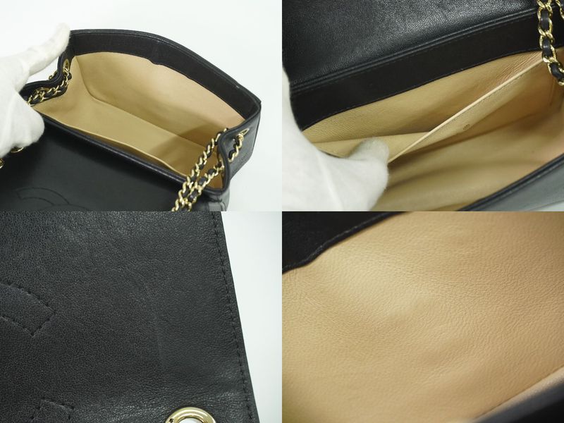 Authentic Chanel Coco Mark V Stitch Chain Shoulder Bag Pochette Lambskin