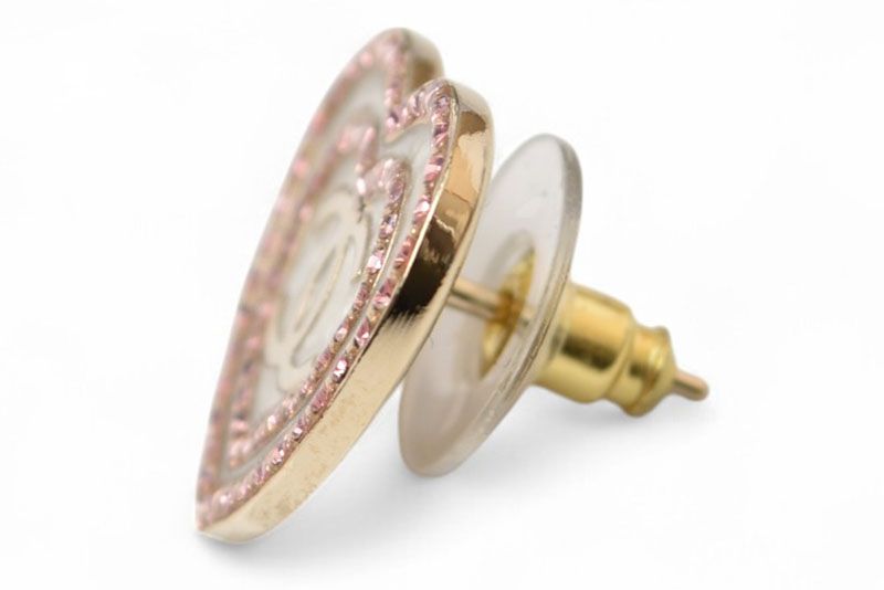 Chanel Earrings Chanel Accessories CC Heart Motif Rhinestone Rose Gold B24