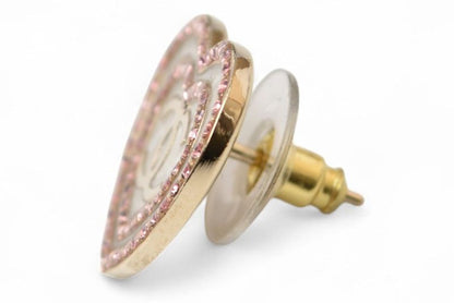 Chanel Earrings Chanel Accessories CC Heart Motif Rhinestone Rose Gold B24