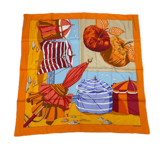 Hermes Carre 90 DES Plages Normandes2 Charms Of The Normandy Coast Orange 100%