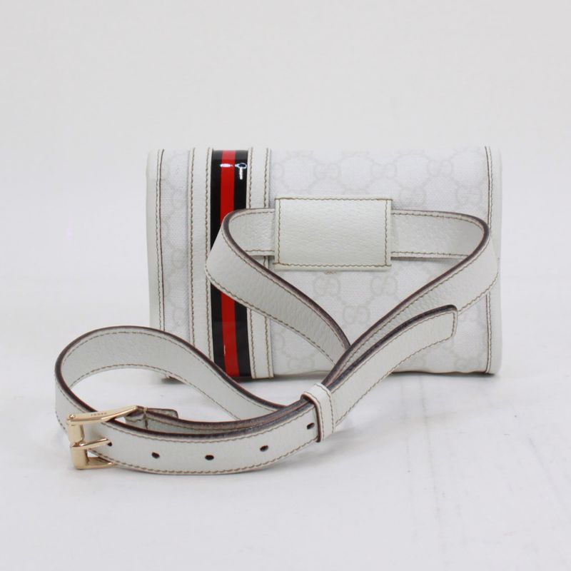 Gucci Sherry Line Waist Bag Leather X PVC White Body Bag Gold 152597