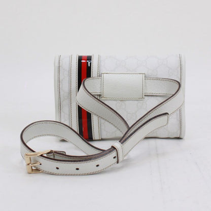 Gucci Sherry Line Waist Bag Leather X PVC White Body Bag Gold 152597
