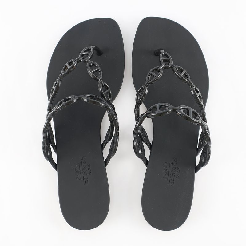 Hermes Island Sandals Chaine D'ancre Black Rubber - Notation Size 36