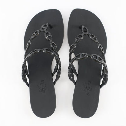 Hermes Island Sandals Chaine D'ancre Black Rubber - Notation Size 36