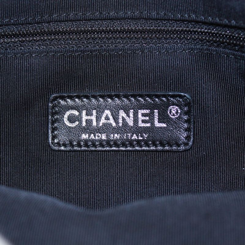 Chanel Chain Shoulder Bag Nylon Black And White Shoulder Bag Silver
