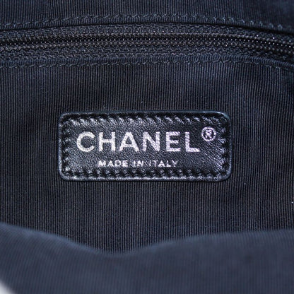 Chanel Chain Shoulder Bag Nylon Black And White Shoulder Bag Silver