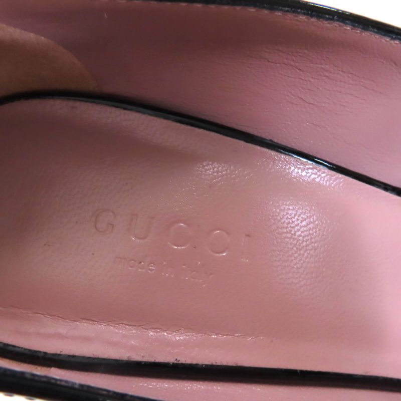 Gucci 388314 Interlocking G Pointed Toe Patent Leather Pumps Black 36 With Box