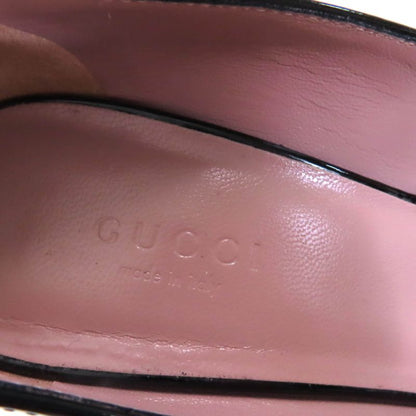 Gucci 388314 Interlocking G Pointed Toe Patent Leather Pumps Black 36 With Box