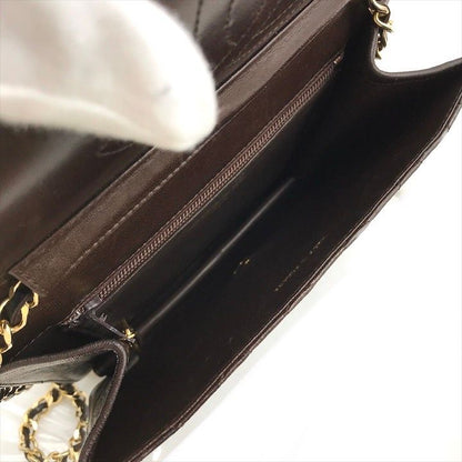 Chanel CC Logo Quilted Lambskin Chain Shoulder Bag Push Lock Brown
