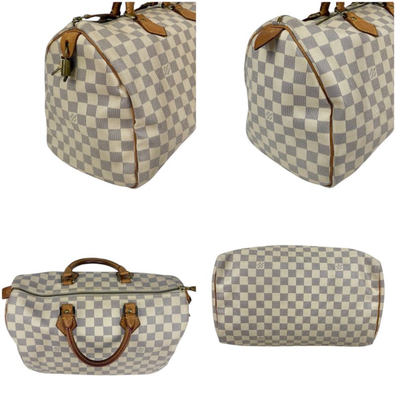 Louis Vuitton Damier Azure Speedy 35 Handbag Mini Boston Bag White Beige