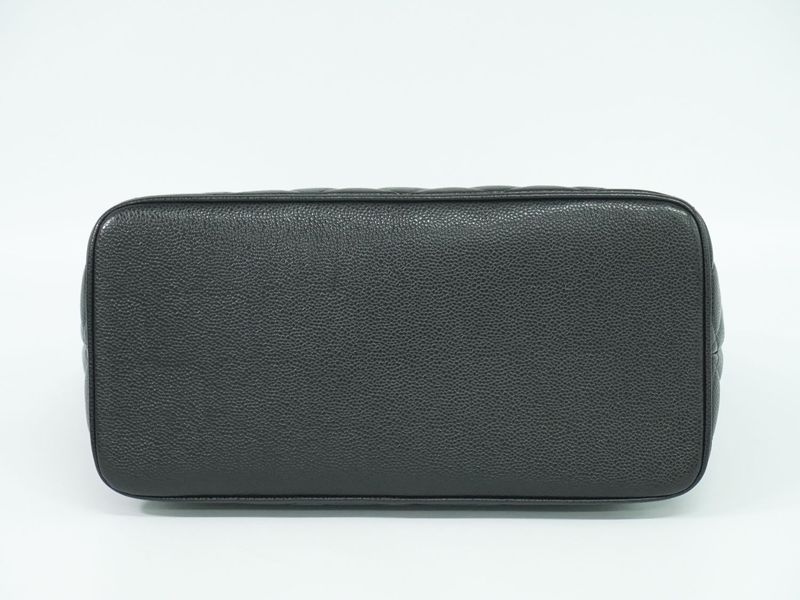 Authentic Chanel Coco Mark Revival Tote Handbag Caviar Skin Leather Black Coco