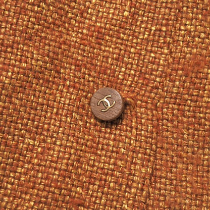 Chanel Skirt Size 34 01A CC Coco Mark Wood Button Tweed Fringe Knee Length Wrap