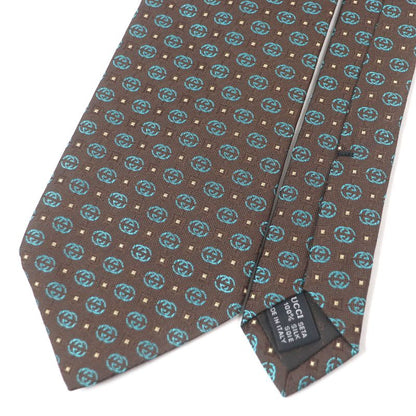 Gucci 100% Silk Interlocking G Total Pattern Cles St Logo Tie Wide Tie Brown