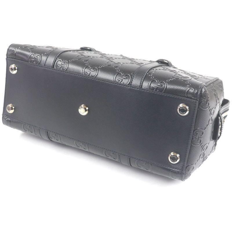 Gucci 625774 Leather GG Embossed Tote Bag Briefcase Business Bag Black Storage