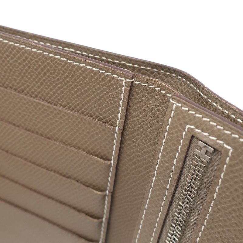 Hermes Trifold Wallet Click 12 Vaux Epson Etoupe Silver Hardware Grained C