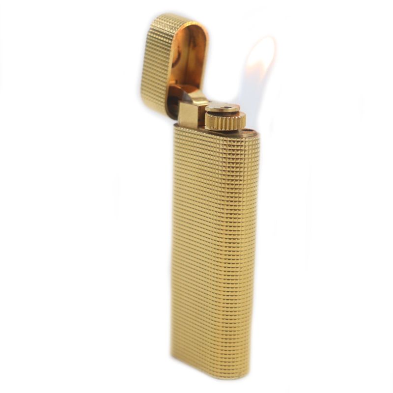  Cartier Oval Diamond Pattern Roller Gas Lighter Gold Men's