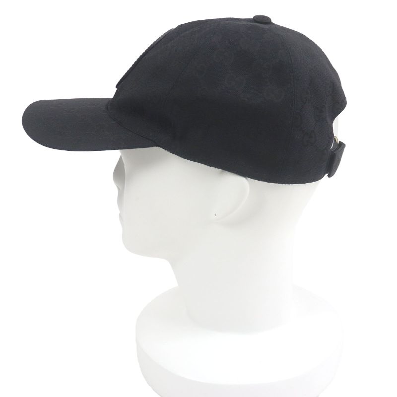 Gucci 576253 GG Canvas Logo Patch Baseball Cap Hat Black M/58cm (22.83in) Made