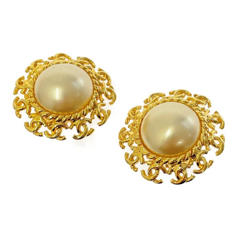 Chanel GP Faux Pearl 95a Coco Mark Earrings Gold 412394 Earrings