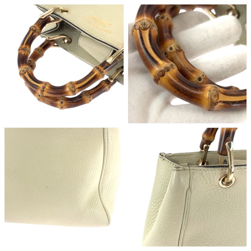 Gucci Bamboo Ivory Brown Gold Hardware Leather 368823 Handbag Women 504677