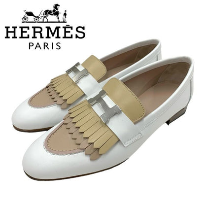 Hermes Royale Loafer Leather Shoes Leather White Beige White Silver Moccasin