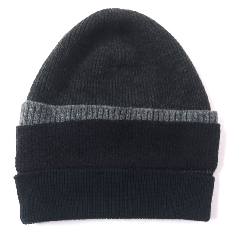 Louis Vuitton Cashmere Wool LV Logo Embroidered Knit Cap Gray Black Navy M