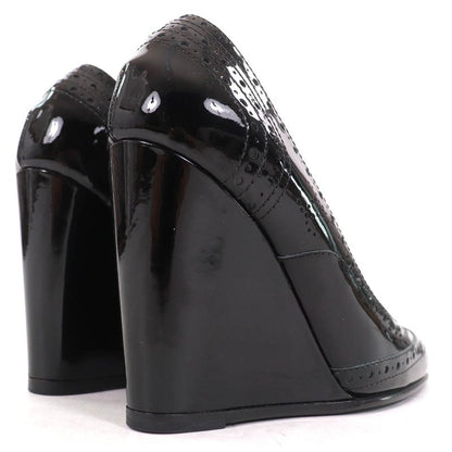 CHANEL G31216 Patent Leather Perforated Wedge Sole Pumps Black 36.5 Storage