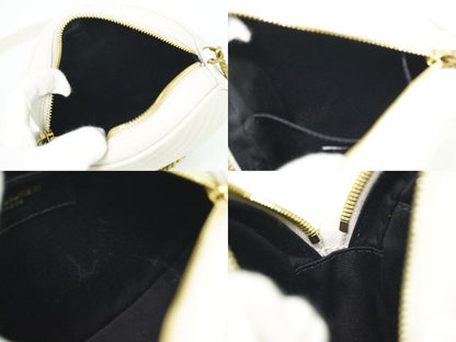 Authentic Saint Laurent Vinyle Chain Shoulder Bag Pochette Leather White 610436