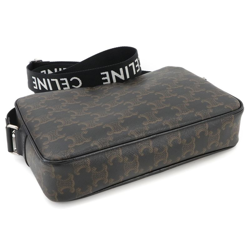 Celine Triomphe Medium Messenger Shoulder Bag PVC Leather Black Brown 197202dnd