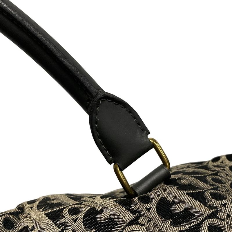 Dior/christian Dior Boston Bag Trotter Black And Gray Beige Leather