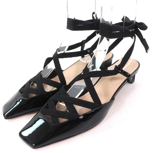 Christian DIOR D-envol Patent Leather Square Toe Lace Up Pumps Black 36 With