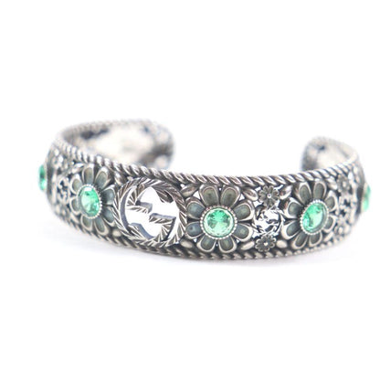 Gucci Crystal Floral Interlocking G Bangle Bracelet Ag925 Silver Green 16 With