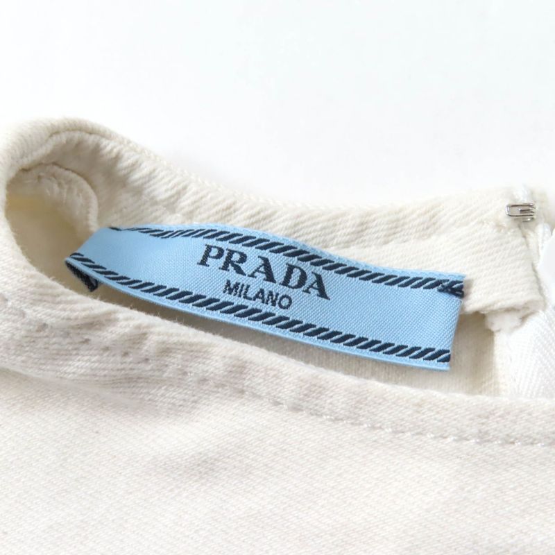 Prada 2021 Gft012 100% Cotton Cut-off Cropped Denim Top With Triangle Logo