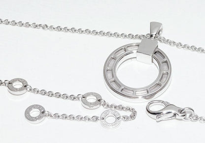 Bulgari Pendant Necklace 18K White Gold Diamond 1P Bulgari Circle Logo Necklace