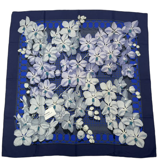 Hermes Scarf Carre 90 Silk Souvenirs D'asie Asian Memories Navy