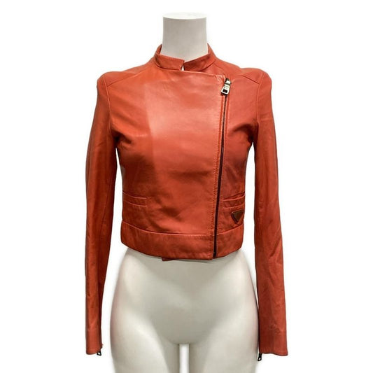 Prada Riders Jacket Size 38 S Women's Orange Lamb Leather / Spring & Autumn