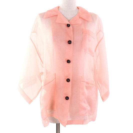 Gucci 20SS 616556 100% Silk Short Sleeve Oversized Sheer Shirt Salmon Pink 36
