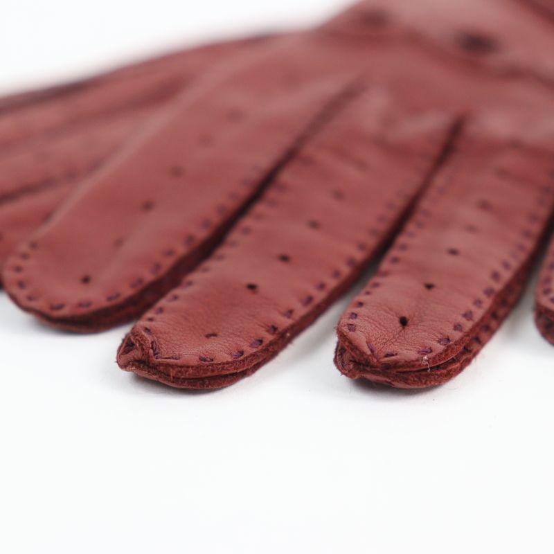 Hermes Lamb Leather Serie Button Perforated Driving Gloves Bordeaux 6.5 Made